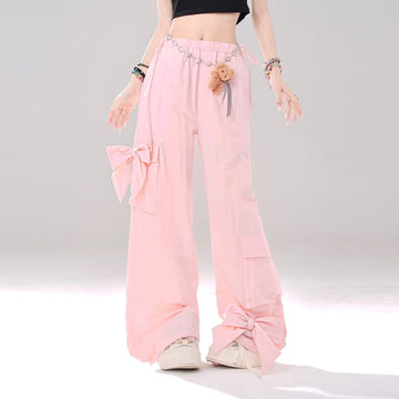 Summer Sweet Girl Pink Bow Wide-leg Pants