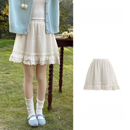 Summer Sweet Girl Style Apricot Lace Mini Skirt