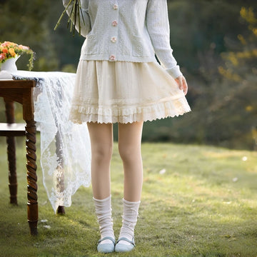 Summer Sweet Girl Style Apricot Lace Mini Skirt