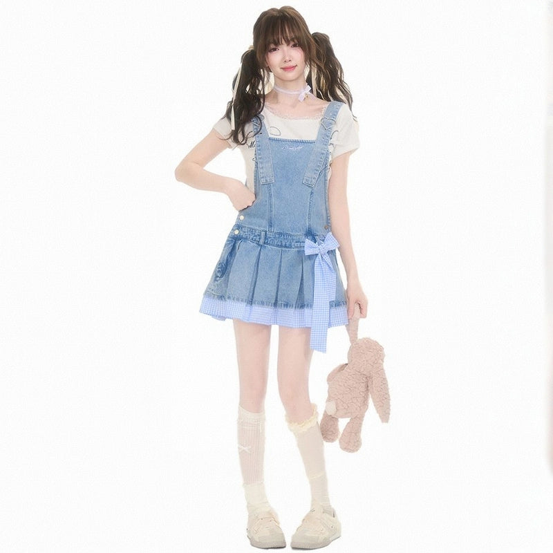 Summer Sweet Girl Style Blue Denim Suspender Skirt