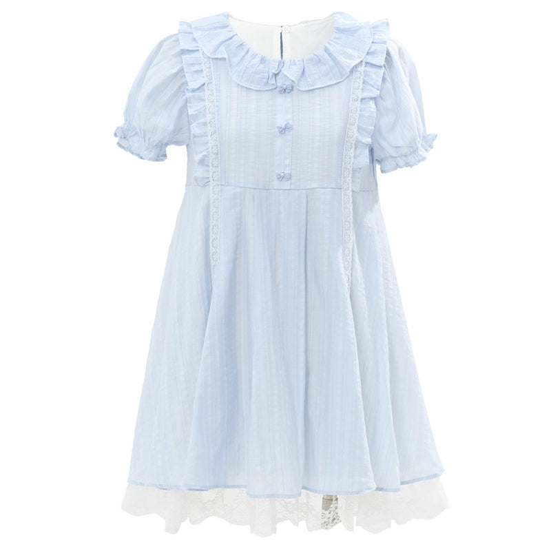 Summer Sweet Girl Style Blue Puff Sleeve Dress