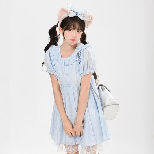 Summer Sweet Girl Style Blue Puff Sleeve Dress