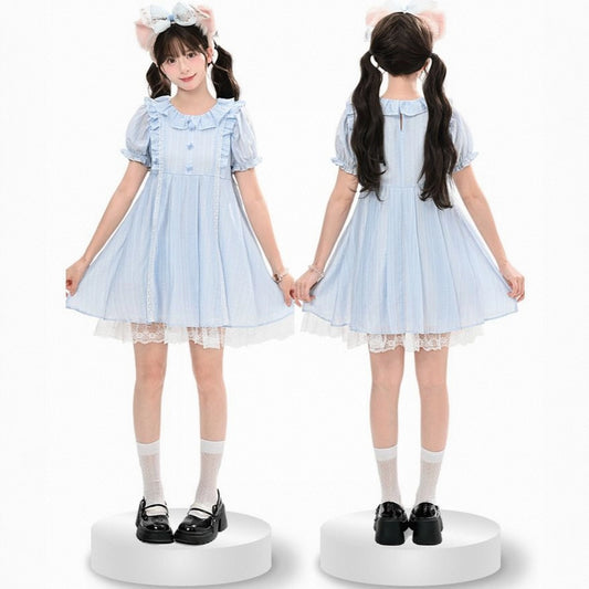 Summer Sweet Girl Style Blue Puff Sleeve Dress