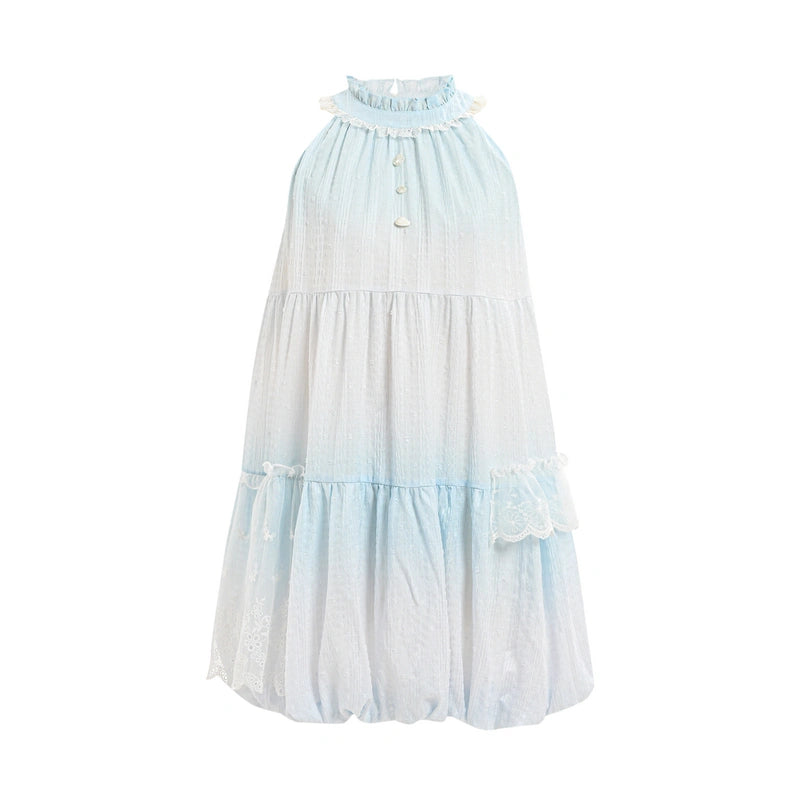 Summer Sweet Girl Style Blue Sleeveless Halter Dress