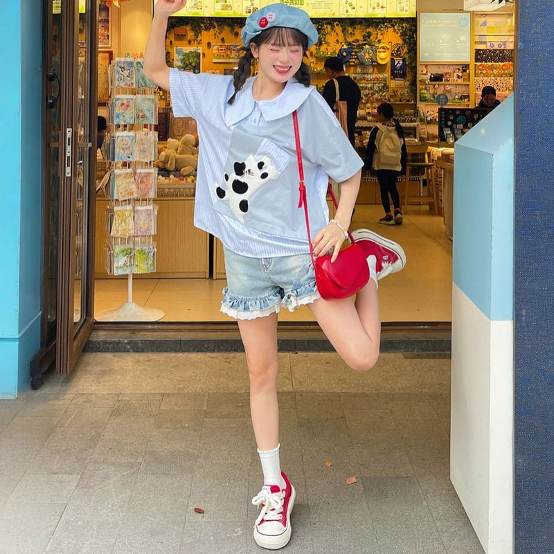 Summer Sweet Girl Style Bow All-match Denim Shorts