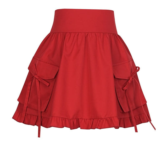 Summer Sweet Girl Style Bow Red Cake Skirt