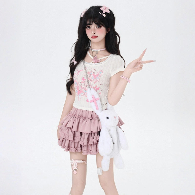 Summer Sweet Girl Style Butterfly Print T-shirt