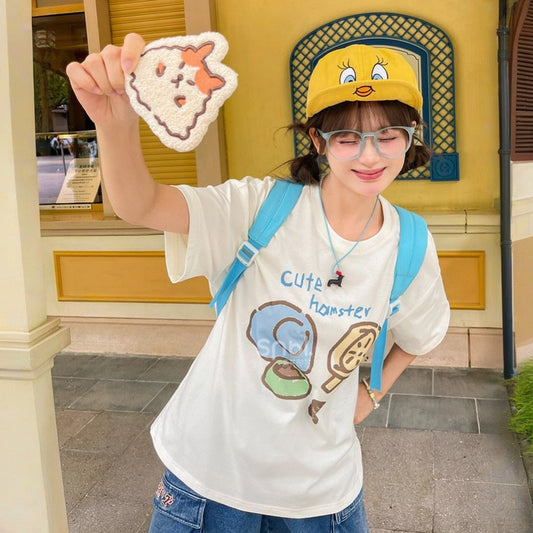 Summer Sweet Girl Style Cartoon Pattern Print T-shirt