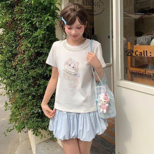 Summer Sweet Girl Style Cat Print T-Shirt