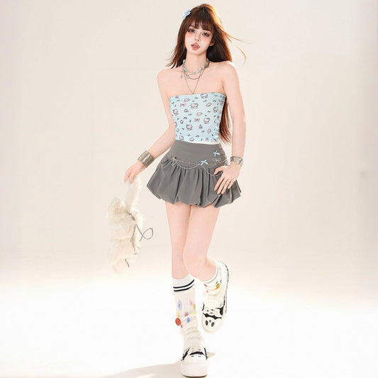 Summer Sweet Girl Style Hello Kitty Print Tube-Top
