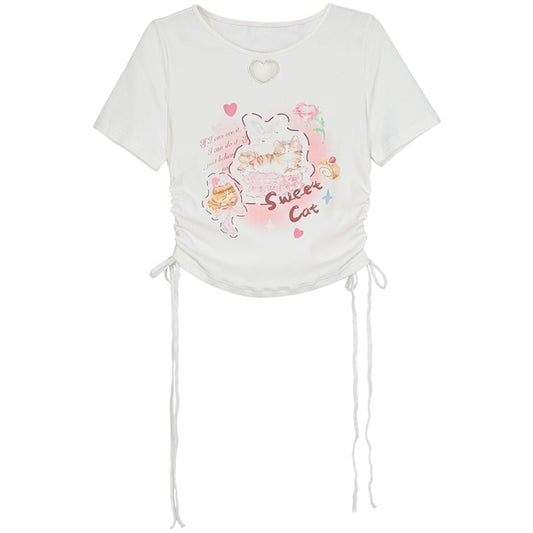 Summer Sweet Girl Style Hollow Heart T-shirt