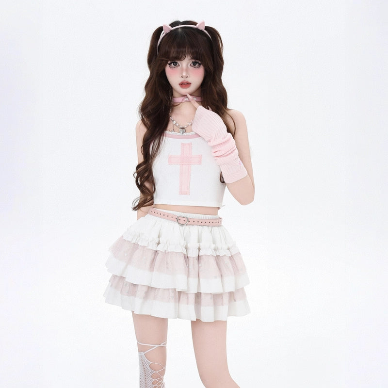 Summer Sweet Girl Style Lace Cross Embroidery Suspenders