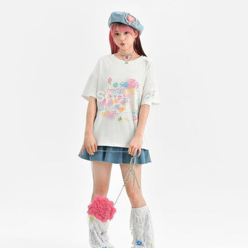 Summer Sweet Girl Style Painted Bear Printed T-shirt