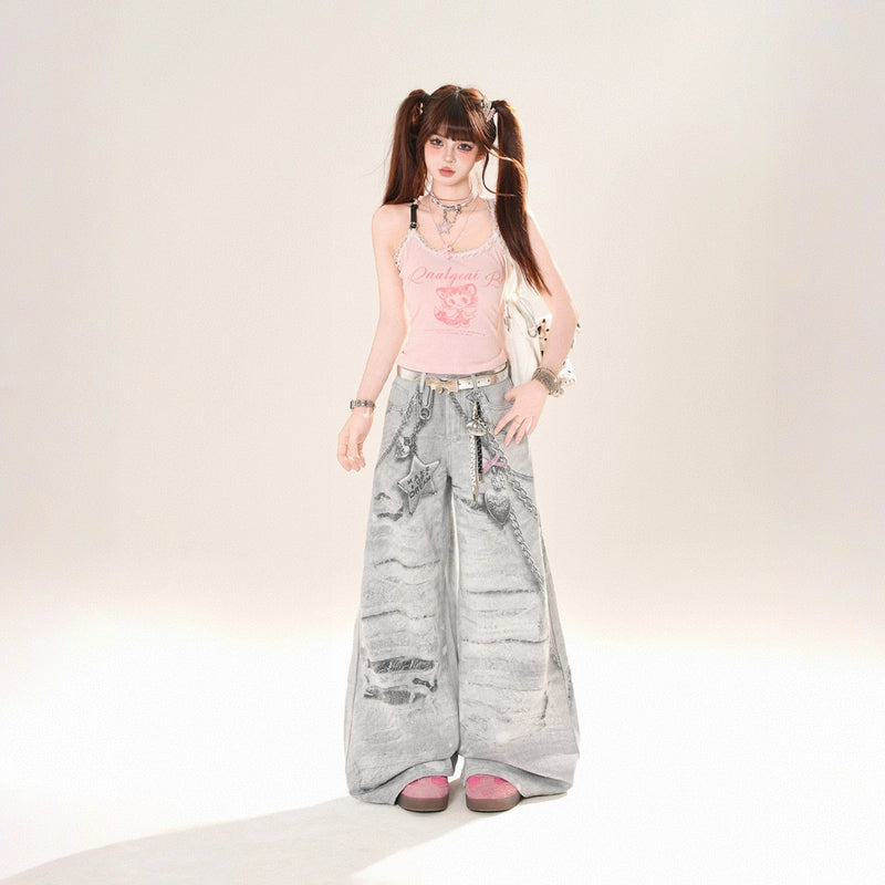 Summer Sweet Girl Style Pink Kitten Print Vest