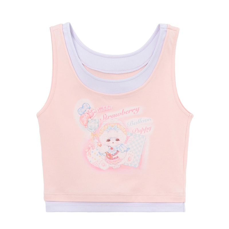 Summer Sweet Girl Style Pink Puppy Print Fit Vest