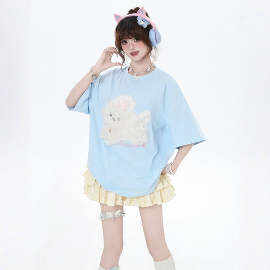 Summer Sweet Girl Style Puppy Patch All-match T-shirt