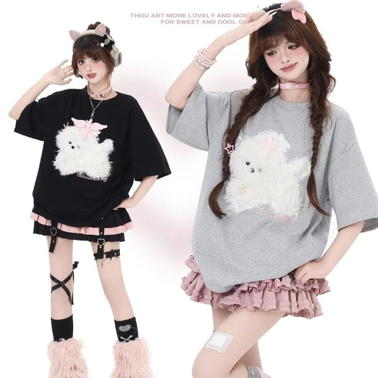 Summer Sweet Girl Style Puppy Patch All-match T-shirt