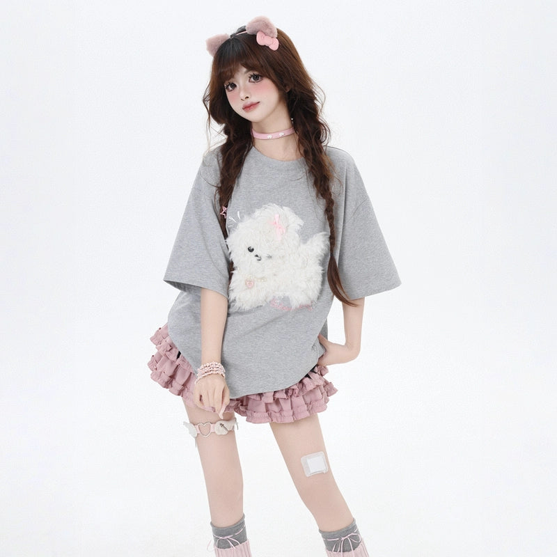 Summer Sweet Girl Style Puppy Patch All-match T-shirt