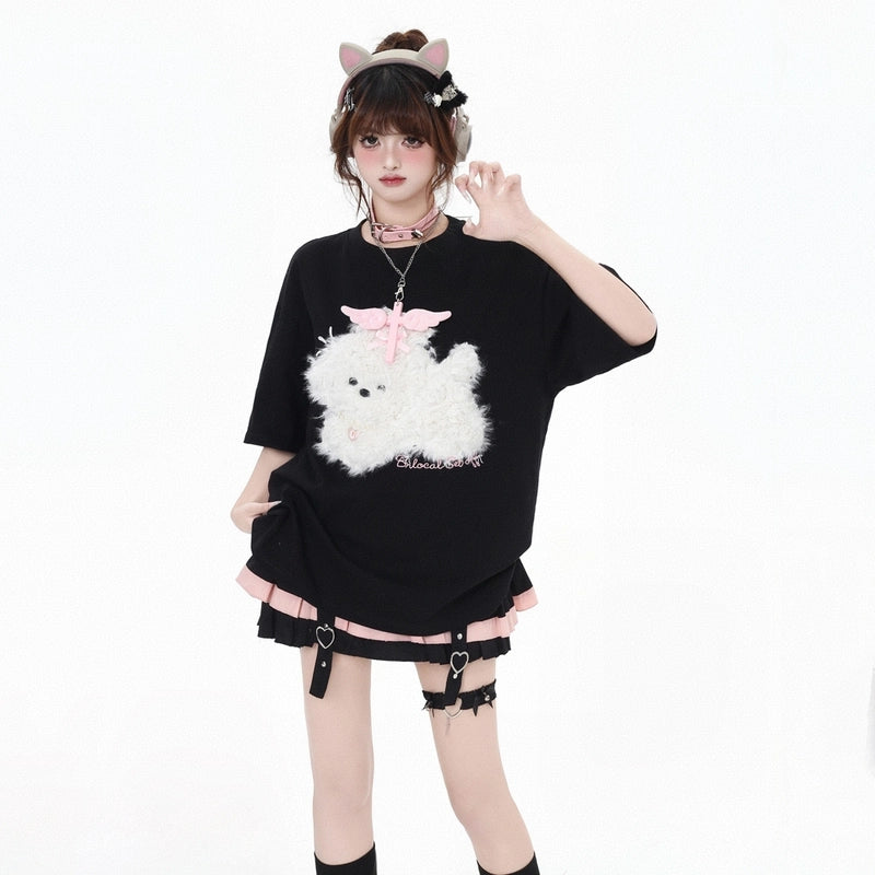 Summer Sweet Girl Style Puppy Patch All-match T-shirt