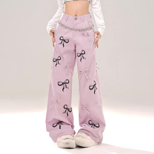 Summer Sweet Girl Style Purple Wide Leg Pants