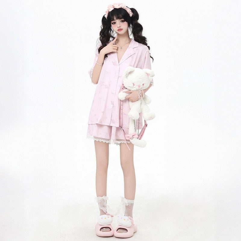 Summer Sweet Girl Style Shell Star Print Pajamas Set
