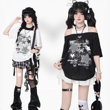 Summer Sweet Girl Style Star Butterfly Print T-shirt