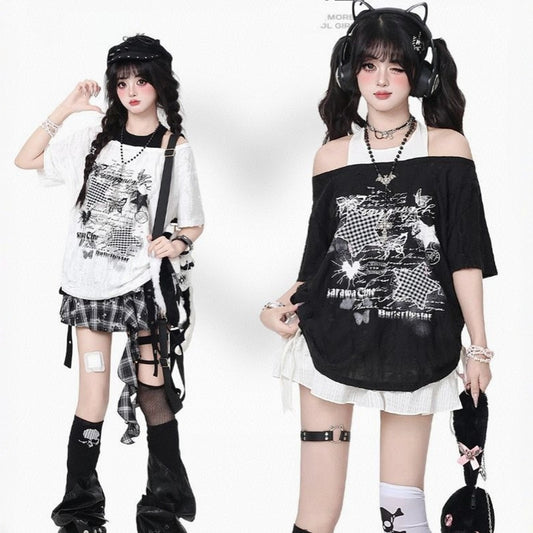 Summer Sweet Girl Style Star Butterfly Print T-shirt