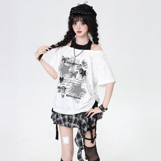 Summer Sweet Girl Style Star Butterfly Print T-shirt