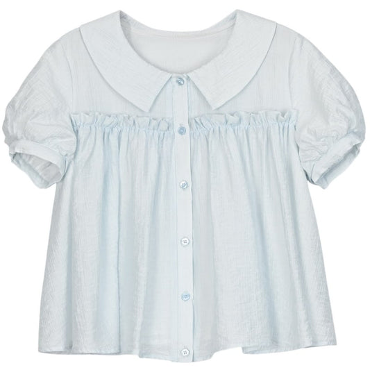 Summer Sweet Girl Style Light Blue Puff Sleeve Blouse