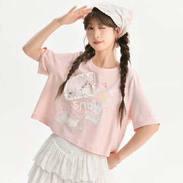 Summer Sweet Girl Style Three-Dimensional Lace T-shirt