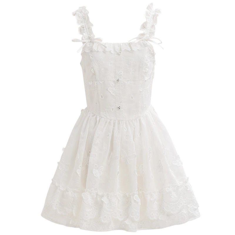 Summer Sweet Girl Style White Fluffy Suspender Dress