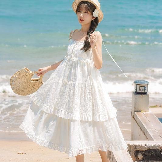 Summer Sweet Girl Style White Lace Dress