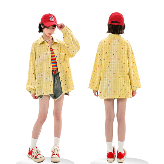 Summer Sweet Girl Style Yellow Star Print Blouse