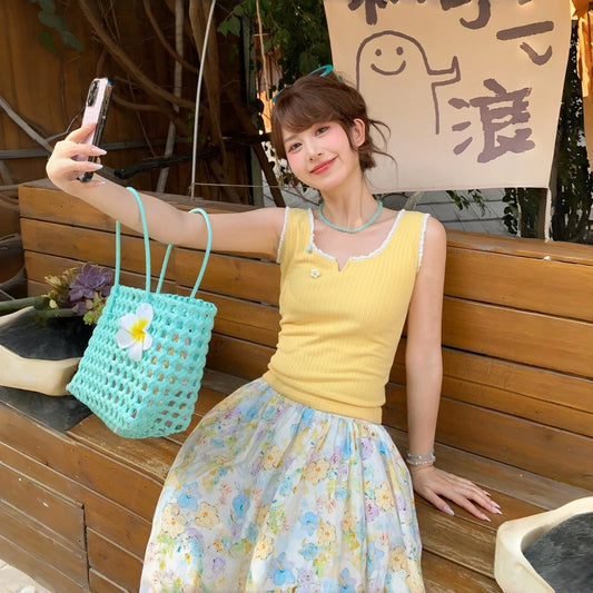 Summer Sweet Girlish Style Yellow Knitted Vest