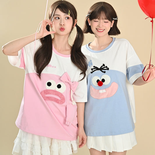 Summer Sweet Girly Style Cartoon Embroidery T-shirt