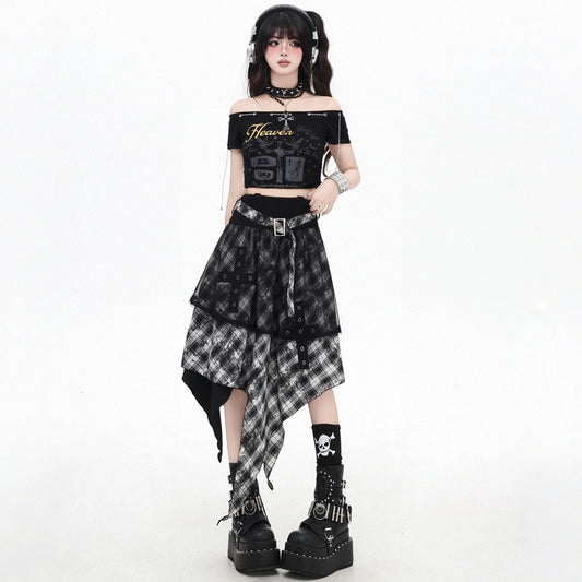 Summer Sweet Style Black White Plaid Irregular Dress
