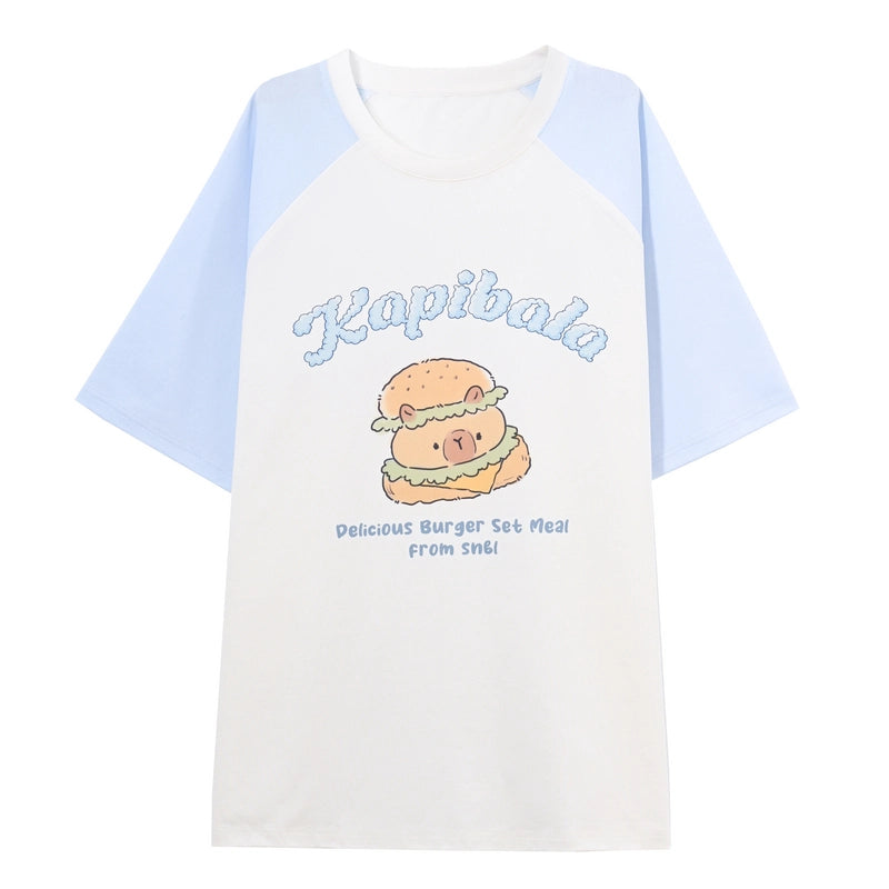 Summer Sweet Style Cartoon Capybara Print T-shirt