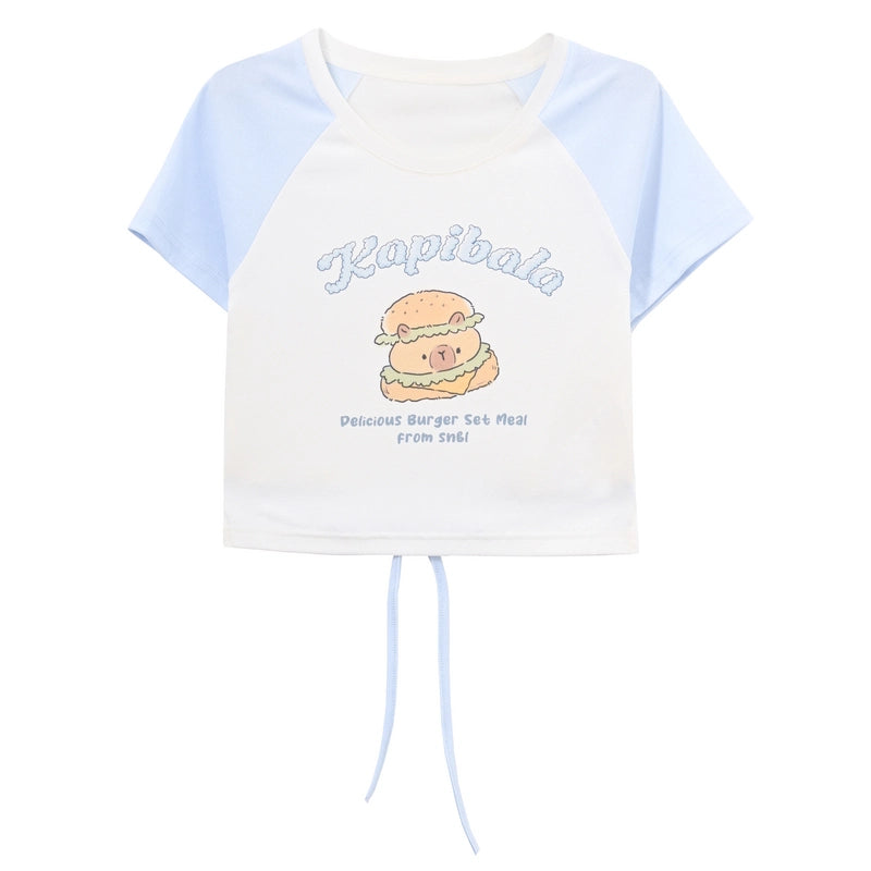 Summer Sweet Style Cartoon Capybara Print T-shirt