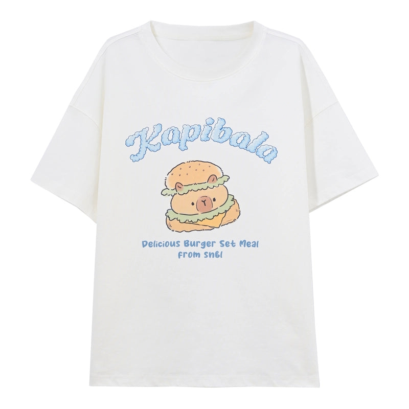 Summer Sweet Style Cartoon Capybara Print T-shirt