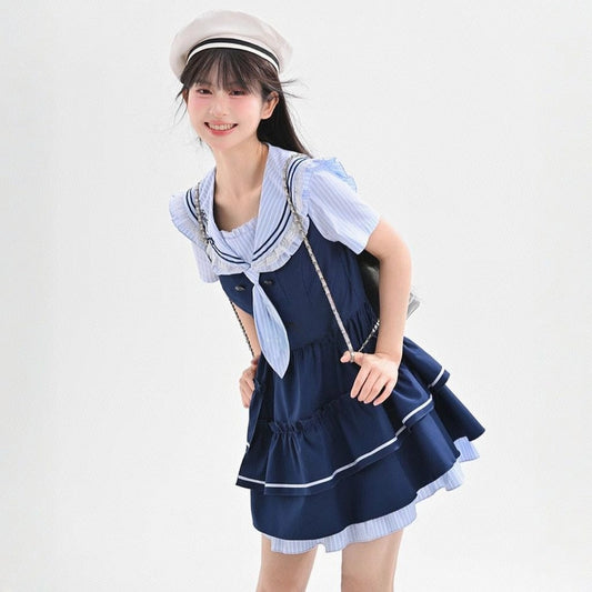 Summer Sweet Style Blue Sailor Collar Dress