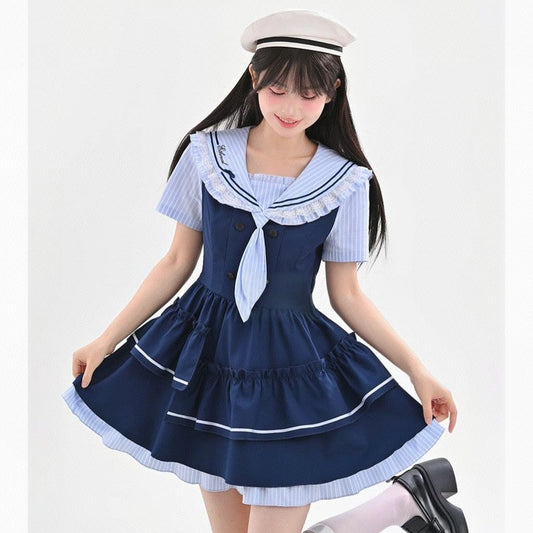 Summer Sweet Style Blue Sailor Collar Dress