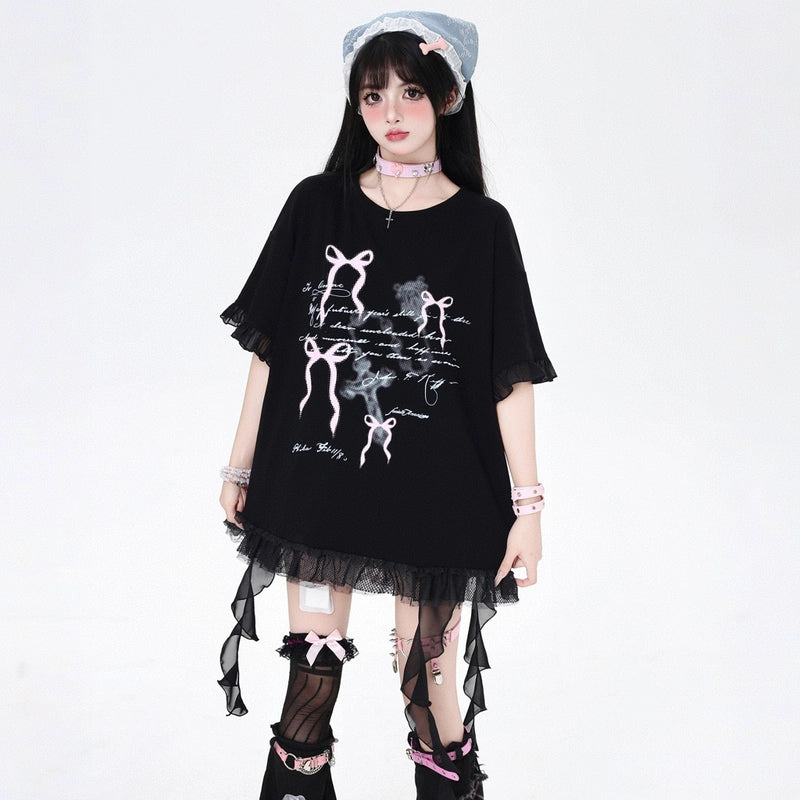 Summer Sweet Style Bow Print All-match T-shirt