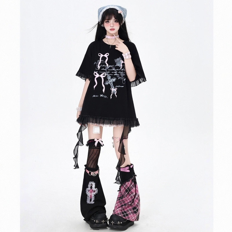 Summer Sweet Style Bow Print All-match T-shirt