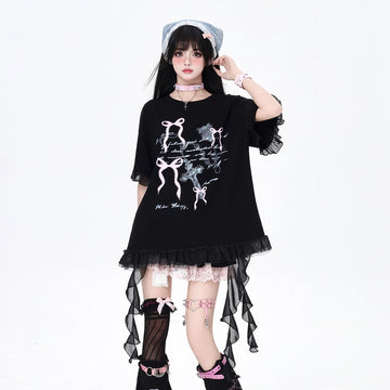 Summer Sweet Style Bow Print All-match T-shirt