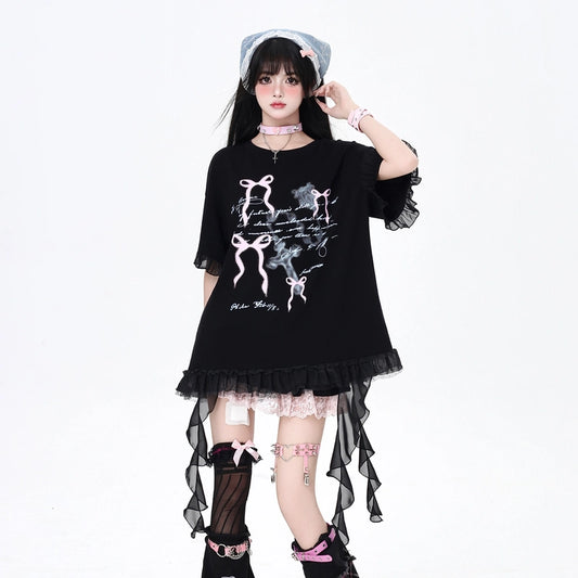 Summer Sweet Style Bow Print All-match T-shirt