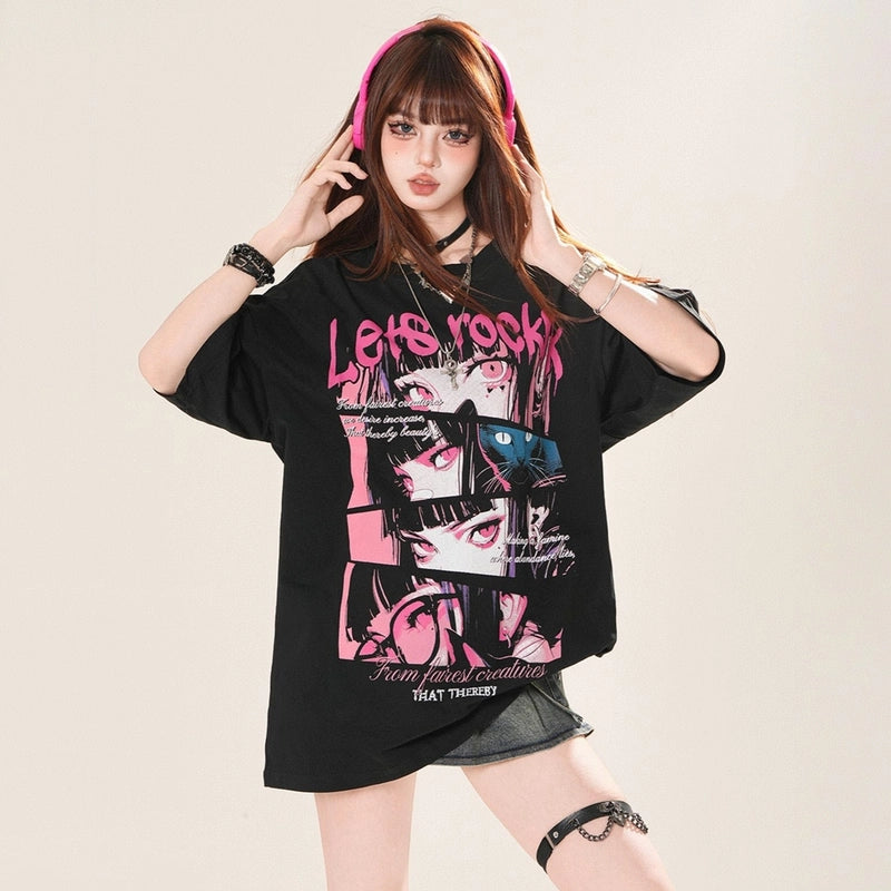 Summer Sweet Style Cartoon Anime Girl Printed T-shirt