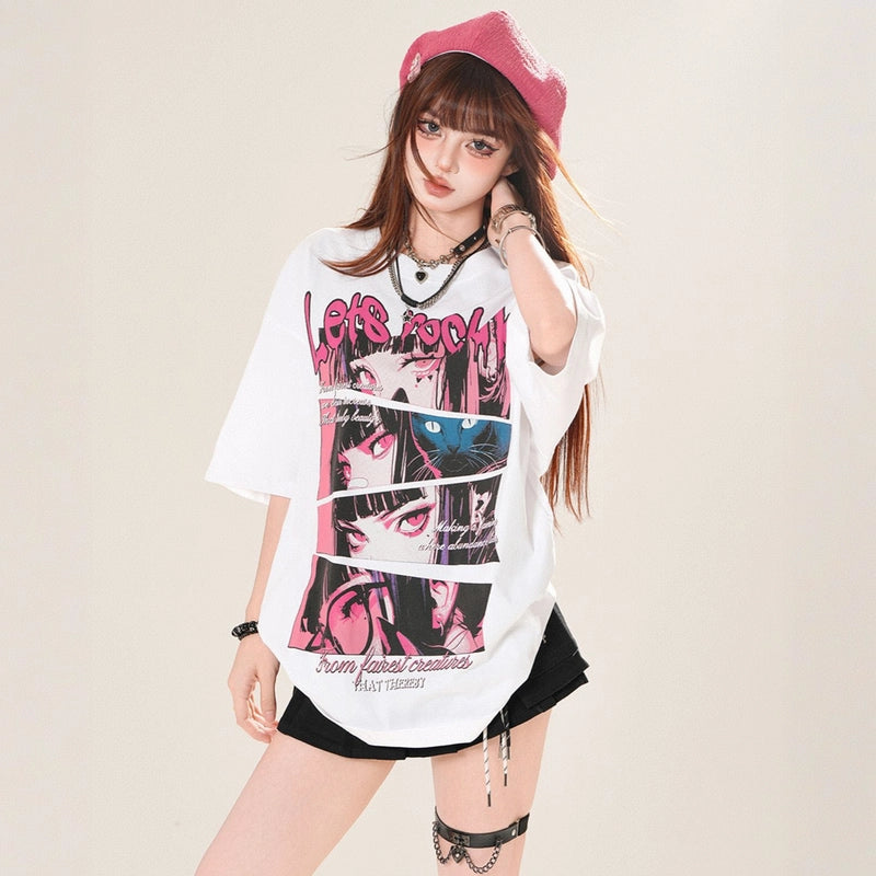 Summer Sweet Style Cartoon Anime Girl Printed T-shirt