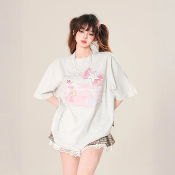 Summer Sweet Style Cartoon Hello Kitty Painted Printed T-shirt