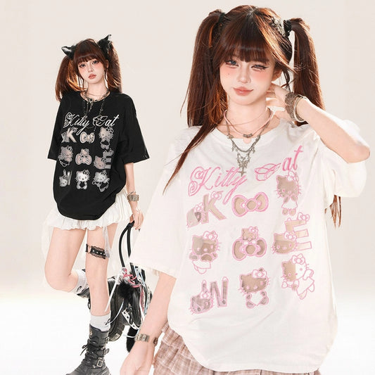 Summer Sweet Style Hello Kitty Lace Embroidered T-shirt