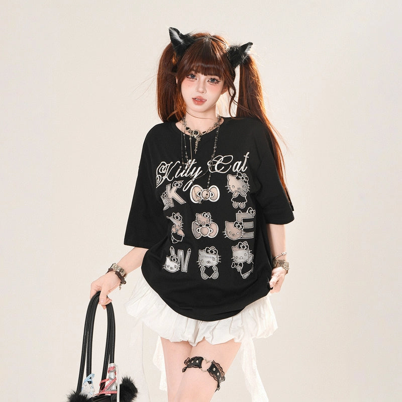 Summer Sweet Style Hello Kitty Lace Embroidered T-shirt